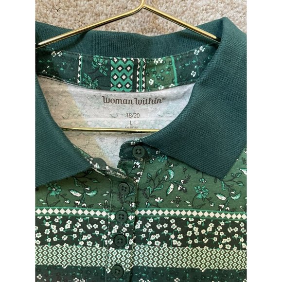Woman Within Collared Green Floral Holiday Christmas Shirt Size 18/20 Large - Picture 3 of 5
